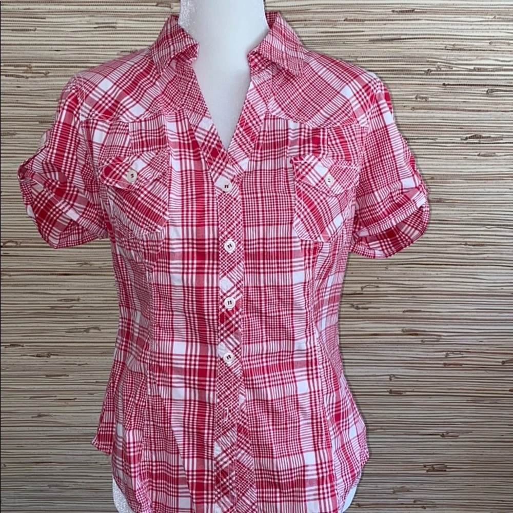 Twentyone large red & white plaid button up nwt!
